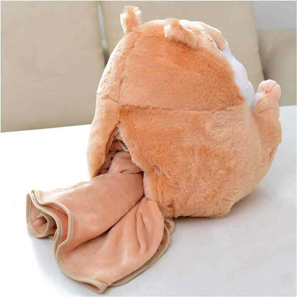 3D Hamster Plush Toy Creative Sofa Cushion with Flannel Blanket Multifunction Throw Pillow Dark Brown