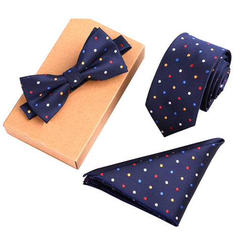 Fashionable Premium Formal/Informal Ties Set Necktie/Bow Tie/Pocket Square for Mens/Boys Colorful Dots