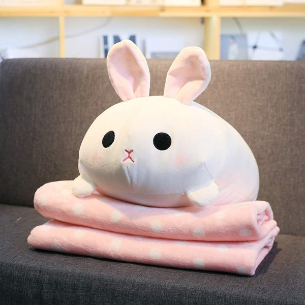 Creative Dual Purpose Pillow Flannel Blanket Within Cartoon Rabbit Shape Pillow Sofa Cushion Plush Toy White