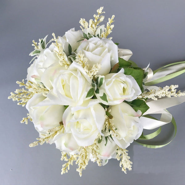 Bridal Wedding Bouquet Flower Bouquets Artificial Flowers Wedding Home Decoration, White Rose