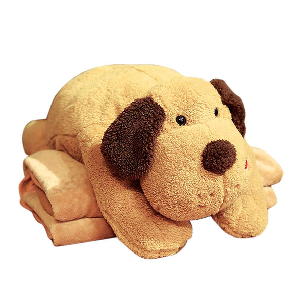 Creative Dual Purpose Pillow Flannel Blanket Within Cartoon Dog Plush Toy Sofa Cushion Light Brown