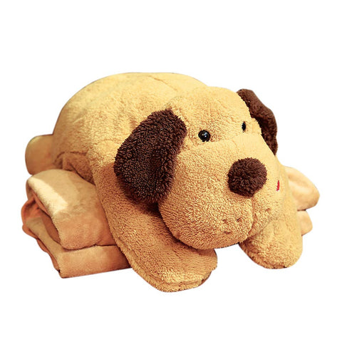 Creative Dual Purpose Pillow Flannel Blanket Within Cartoon Dog Plush Toy Sofa Cushion Light Brown