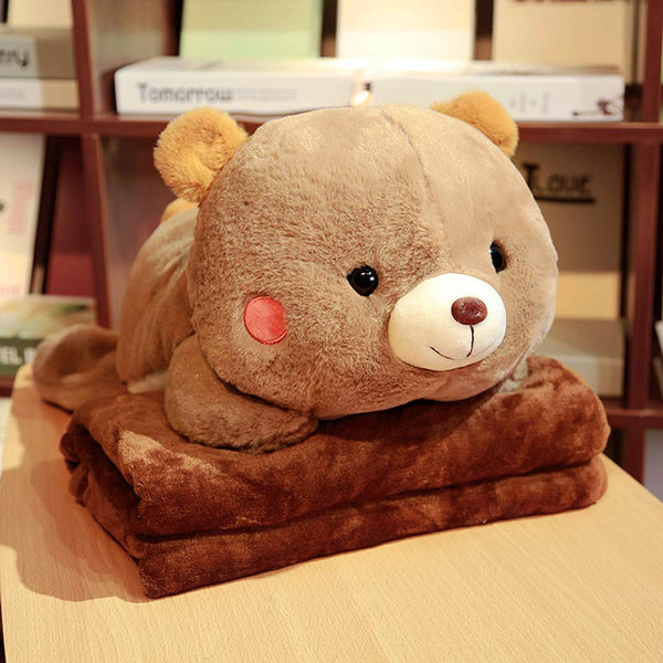 Creative Dual Purpose Pillow Flannel Blanket Within Cartoon Bear Plush Toy Sofa Cushion Dark Brown