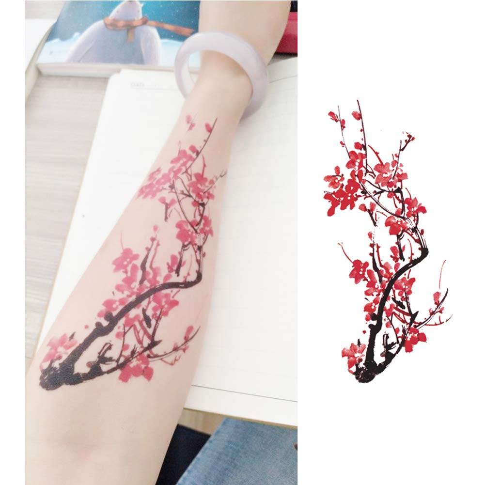 Stylish Red Floral Tattoo Sticker Waterproof Temporary Fake Tattoos Arm Emulation Tattoo