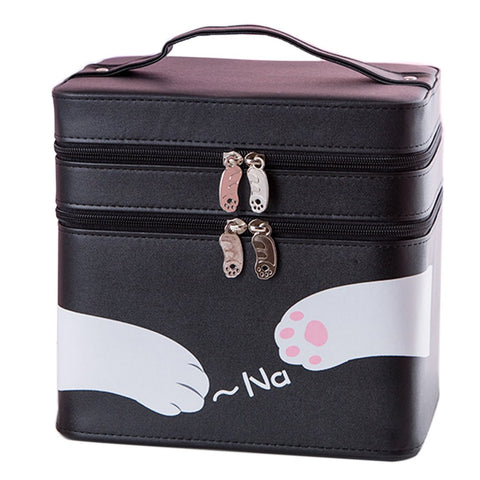 Multication Cosmetic Case Portable Large Capacity Travel Bag Cute Cat Paw Toiletries Bag Organizer Black