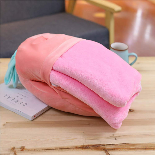 3D Strawberry Plush Toy Creative Sofa Cushion with Flannel Blanket Multifunction Throw Pillow Pink