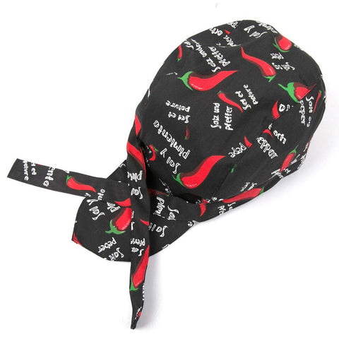 Unisex Professional Chef Hat Headband Red Pepper Skull Cap Ribbon Cap Turban