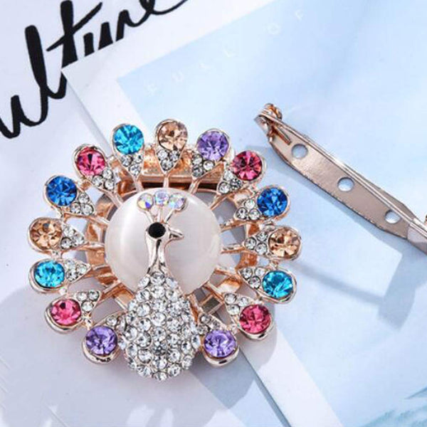 Shining Brooch Pin for Women Brides Elegant Pin Brooches Colored Peacock