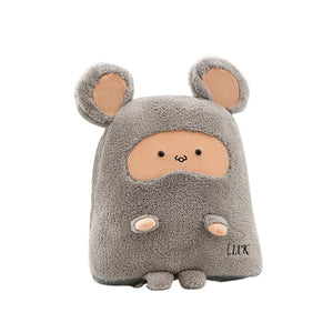 Creative Dual Purpose Pillow Flannel Blanket Within Cartoon Mouse Shape Pillow Sofa Cushion Plush Toy Gray