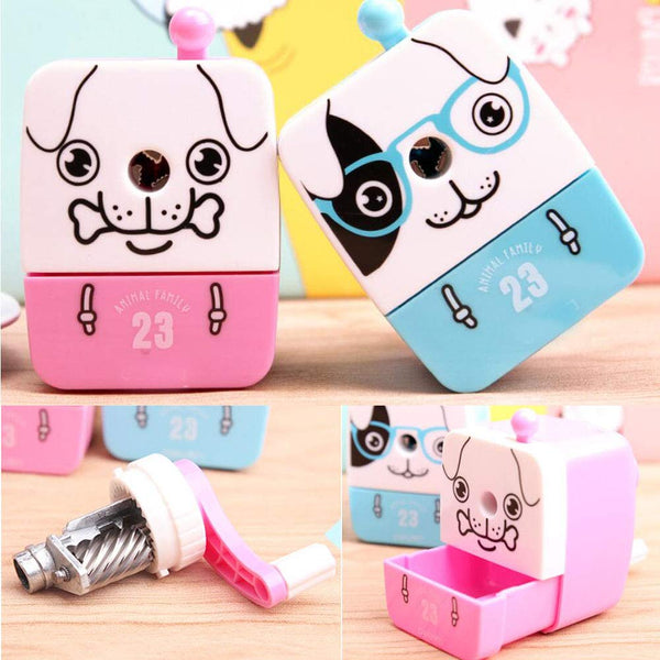 Creative Manual Rotary Pencil Sharpener for School Classroom, Office, Home, Lovely Dog Pink