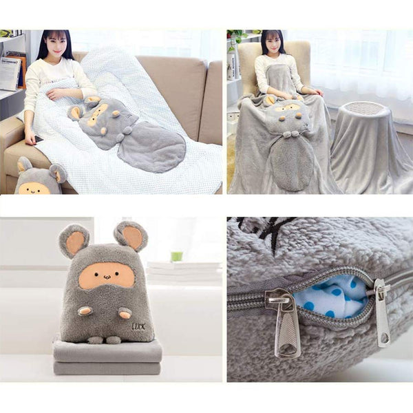 Dual Purpose Pillow Flannel Blanket Within Cartoon Bear Shape Pillow Sofa Cushion Plush Toy Brown