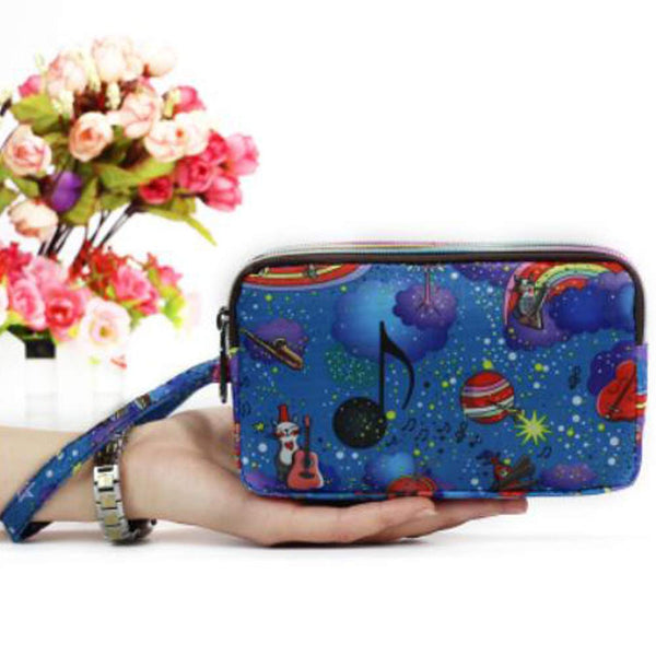 Ladies Fashion Small Card Case Wallet Change Coin Purse Pouch Bag with Zipper, Blue Planet