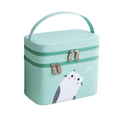 Multication Cosmetic Case Portable Large Capacity Travel Bag Cute Cat Toiletries Bag Organizer Green