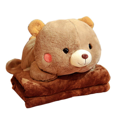 Creative Dual Purpose Pillow Flannel Blanket Within Cartoon Bear Plush Toy Sofa Cushion Dark Brown