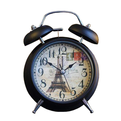 4" Twin Bell Alarm Clock with Backlight Battery Operated Loud Alarm Clock, Eiffel Tower Black