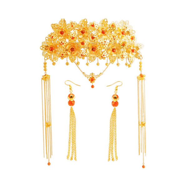 Romantic Chinese Traditional Hair Accessorries with Earrings Set For Wedding