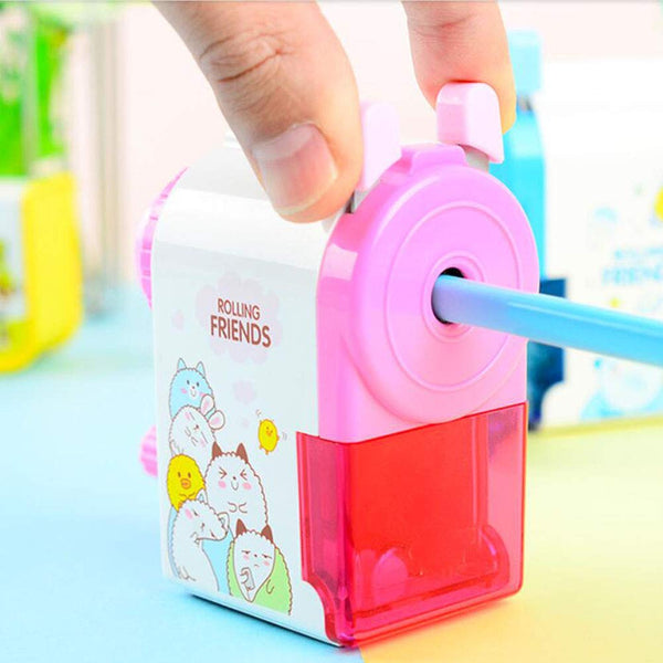 Creative Manual Rotary Pencil Sharpener for School Classroom, Office, Home, Rolling Friends Pink