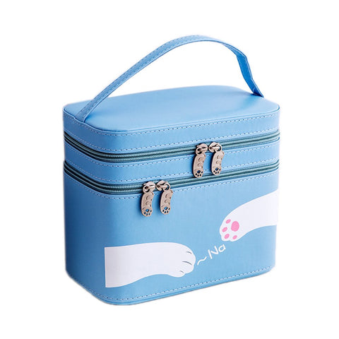 Multication Cosmetic Case Portable Large Capacity Travel Bag Cute Cat Paw Toiletries Bag Organizer Blue