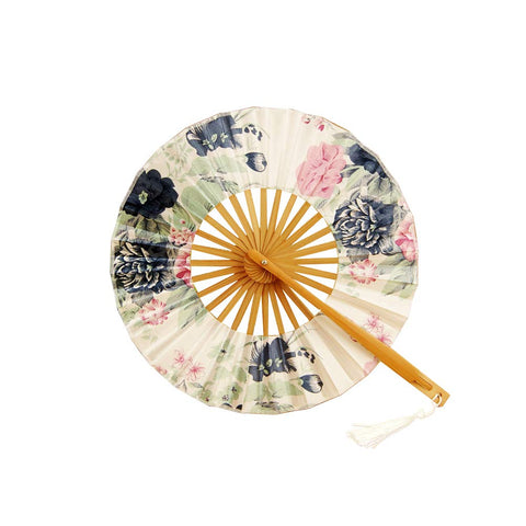 Japanese Round Windmill Dance Folding Fan Creative 360 Degrees Floral Portable Silk Folding Fan White