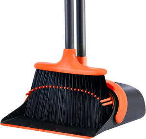 Broom and Dustpan, Broom and Dustpan Set for Home, Long Handle 52" Broom with Stand Up Dustpan Set for Home Kitchen Room Office Lobby Indoor Floor Cleaning/Dustpan and Broom Set