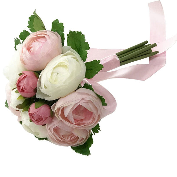 Bridal Wedding Bouquet Flower Bouquets Artificial Flowers Wedding Home Decoration, Pink Camellia