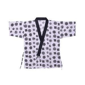 Japanese Style Black Floral Print Chefs Clothes Half Sleeve Uniform Sushi Restaurant Chef Waiter Clothes White