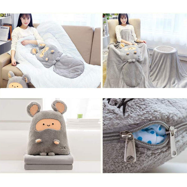 Creative Dual Purpose Pillow Flannel Blanket Within Cartoon Koala Shape Pillow Sofa Cushion Plush Toy Gray