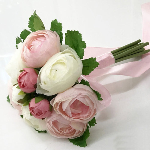 Bridal Wedding Bouquet Flower Bouquets Artificial Flowers Wedding Home Decoration, Pink Camellia