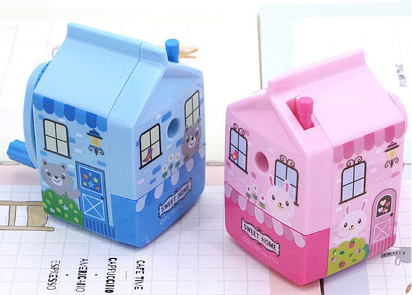 Creative Manual Rotary Pencil Sharpener for School Classroom, Office, Home, Sweet Home Blue