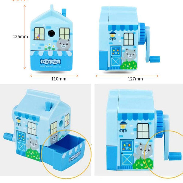 Creative Manual Rotary Pencil Sharpener for School Classroom, Office, Home, Sweet Home Blue