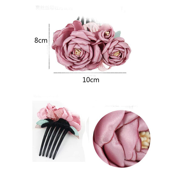 Romantic Pink Rose Floral Side Comb Handmade Dancer Pin up Hair Clip Slide