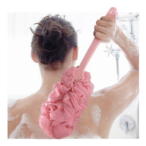 Nylon Mesh Shower Brush Back Scrubber with Non-Slip Long Handle Loofah Sponge body Brush Pink