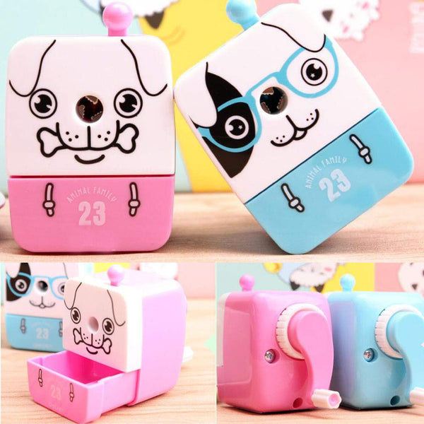 Creative Manual Rotary Pencil Sharpener for School Classroom, Office, Home, Lovely Dog Pink