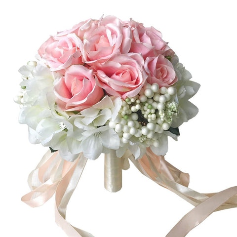 Bridal Wedding Bouquet Flower Bouquets Artificial Flowers Wedding Home Decoration, White and Pink Rose