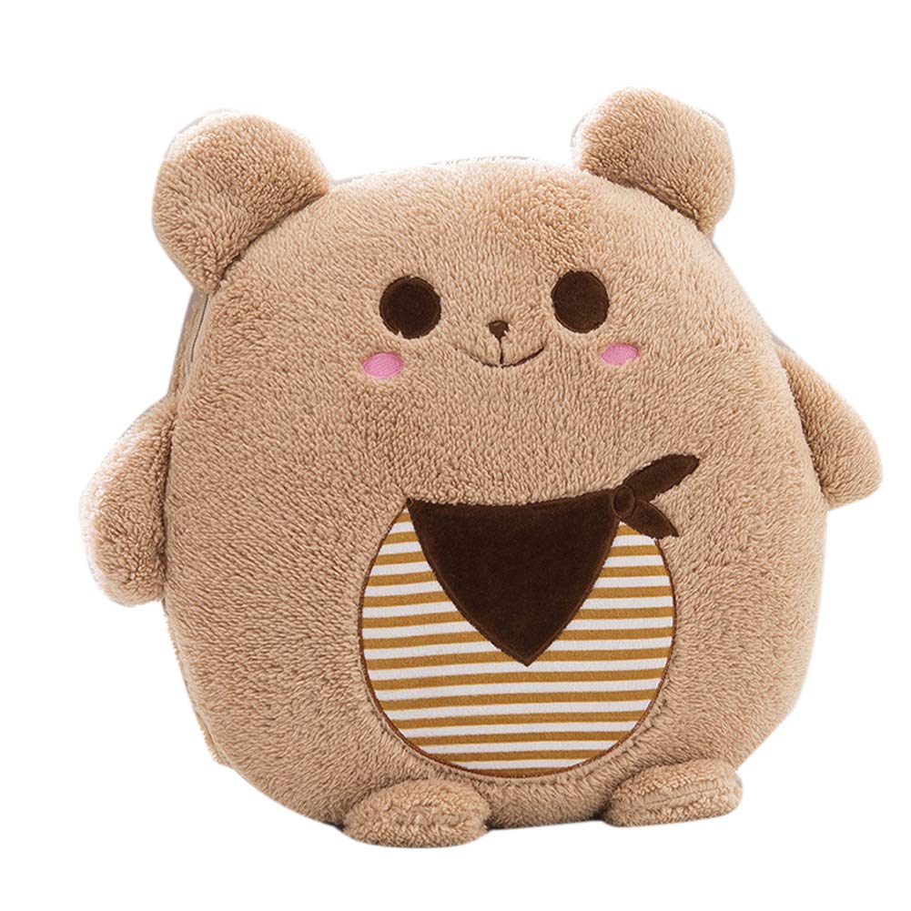 Dual Purpose Pillow Flannel Blanket Within Cartoon Bear Shape Pillow Sofa Cushion Plush Toy Brown