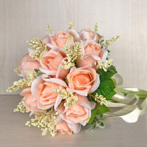 Bridal Wedding Bouquet Flower Bouquets Artificial Flowers Wedding Home Decoration, Champagne Rose