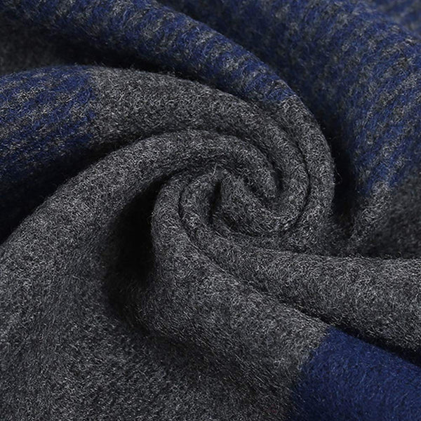 Men's Casual Scarf Winter Warmth Scarf Fashion Knit Scarves Soft Thicken Muffler with Tassels Blue +Gray