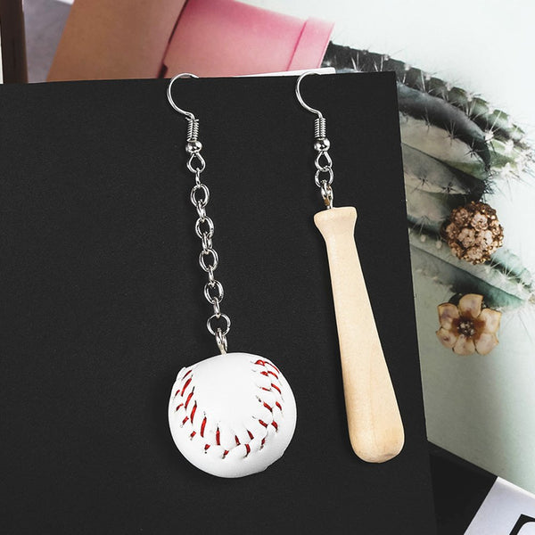 Set of 2 Simple Style Earrings Asymmetric Earrings Individuality 3D Baseball & Baseball Bat Earrings