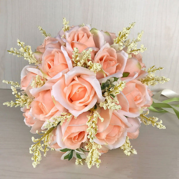 Bridal Wedding Bouquet Flower Bouquets Artificial Flowers Wedding Home Decoration, Champagne Rose