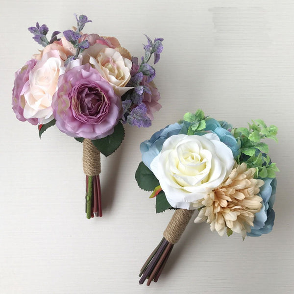 Bridal Wedding Bouquet Flower Bouquets Artificial Flowers Wedding Home Decoration, Blue