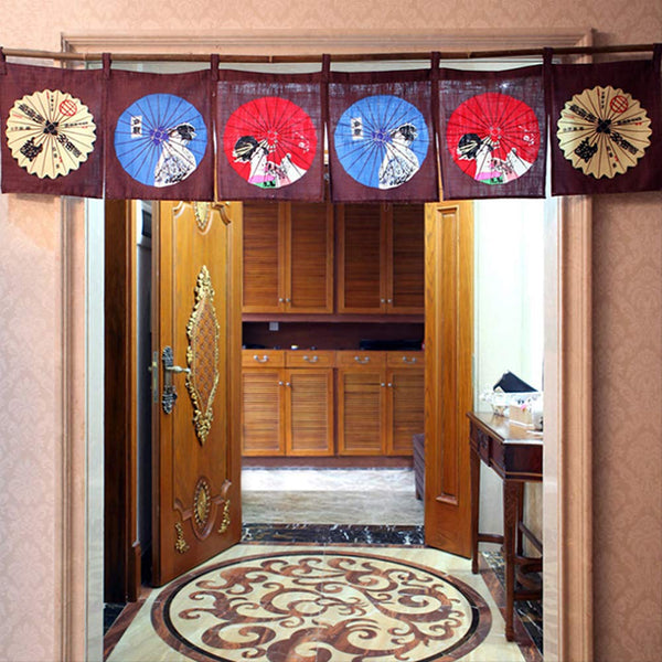 Window Shade Short Curtains Sushi Restaurant Banner Door Hallway Hanging Curtains Divider Coffee(Japanese Umbrellas)