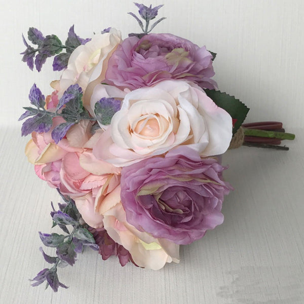 Bridal Wedding Bouquet Flower Bouquets Artificial Flowers Wedding Home Decoration, Purple