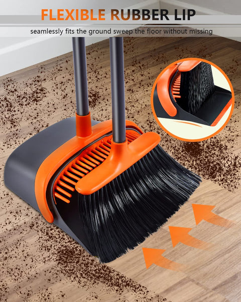 Broom and Dustpan, Broom and Dustpan Set for Home, Long Handle 52" Broom with Stand Up Dustpan Set for Home Kitchen Room Office Lobby Indoor Floor Cleaning/Dustpan and Broom Set