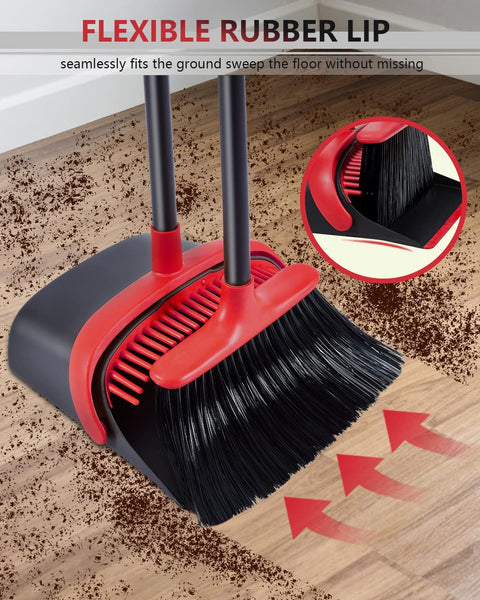 Broom and Dustpan Set, Broom and Dustpan, Broom and Dustpan Set for Home, Upgrade 52" Long Handle Broom with Stand Up Dustpan Combo Set for Office Home Kitchen Lobby Floor Use, Dust pan and Broom Set